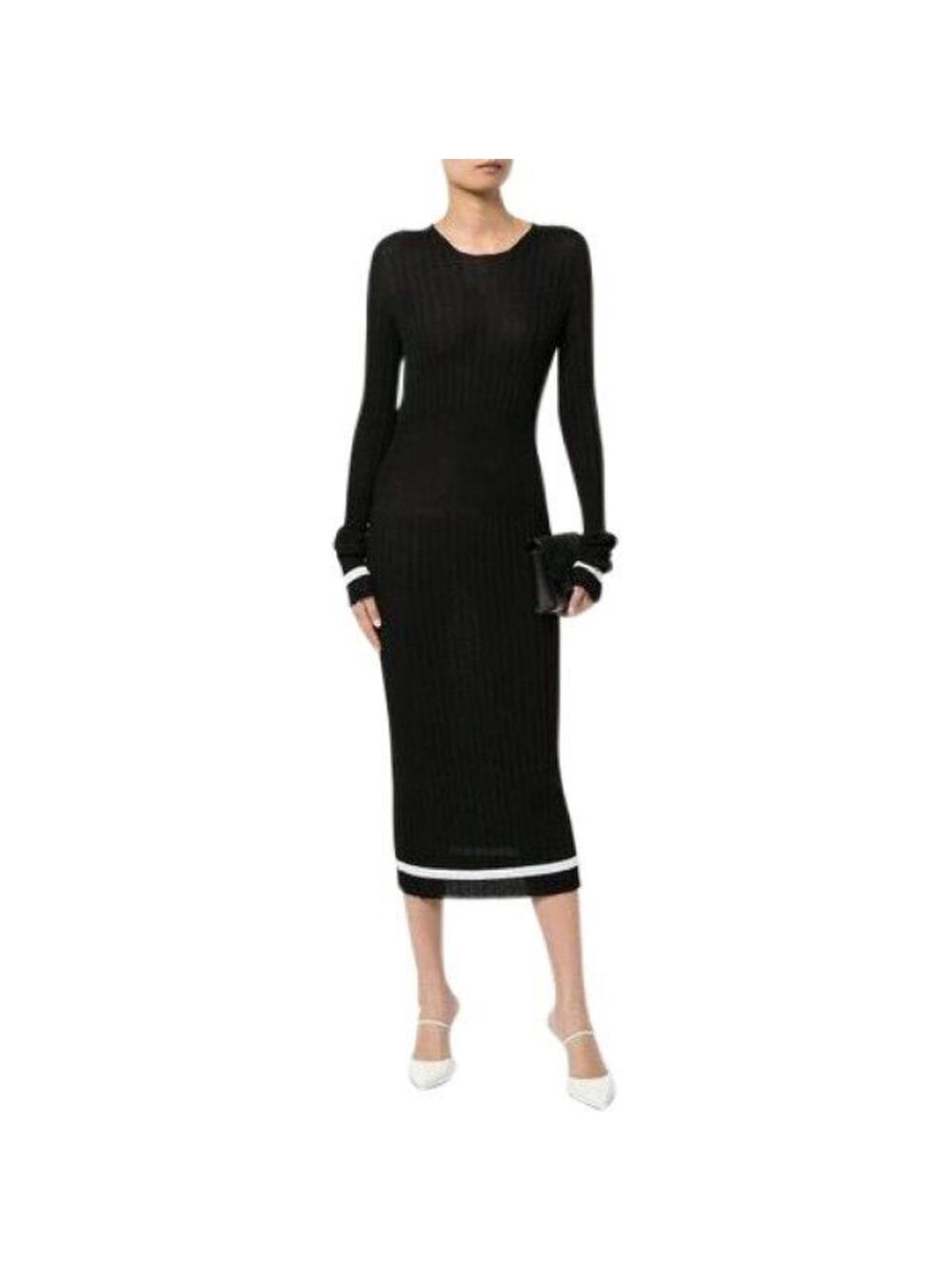 GEORGIA ALICE Sz 6 US 10 AUS Black White Ribbed Palm Knit Dress NWT